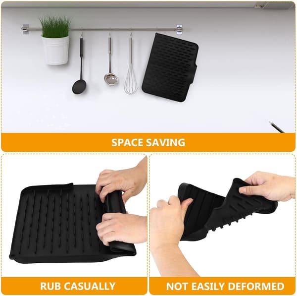 Silicone Dish Drying Mat, Sink Mat, Non-Slip Sink Mat, Kitchen Mat for Kitchen Counter (40 x 33 cm, 24.5 x 13.6 cm)