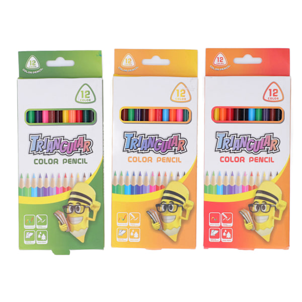 36 st färgade pennor 12 färger per förpackning Glansig täckning Triangulär pennhållare Poppelmaterial Skiss pennor