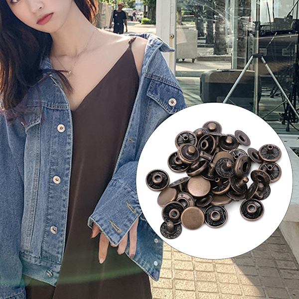 50 sett Pure Brass trykknapper Rund knapp Klut Bagasjedekorasjonsverktøy (12,5 mm bronse)