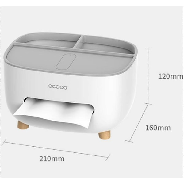 Servettbox, PVC-servettbox, Multifunktionsbox, Pennhållare, Fjärrkontrollhållare, Servetthållare, Förvaringsbox, kosmetisk servettbox (Grå-1)