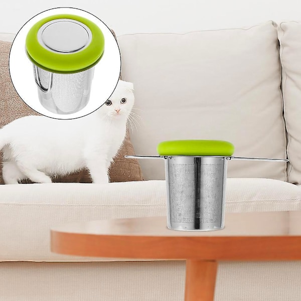 Sammenklappelig Teinfuser i Rustfrit Stål med Fint Masket Filter til Løse Blade Te og Kaffe Grøn Farve