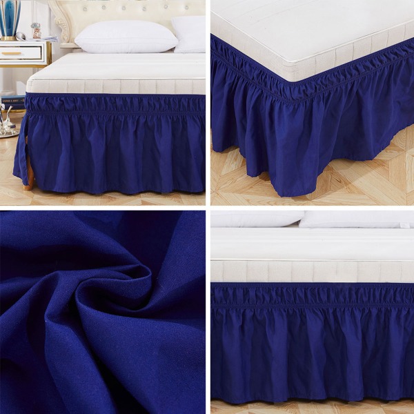 Sengeskørt Elastic Wrap Vaskbar Fade Proof Wrap Around Sengeskørt til Home Hotel Ming Blue King