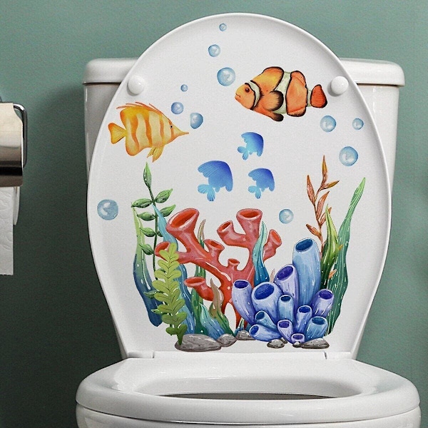 WC-istuimen kannen tarra, sarjakuvamainen vedenalainen kala, WC-seinätarra, itseliimautuva ja irrotettava