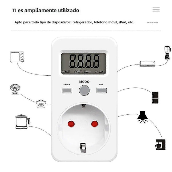 KWE-PMB03 Digital Energimåler, Elektrisitetsanalysator, Strømforbruksmåler, Strømkontakt, AC 230V 16A LCD ITPLUG