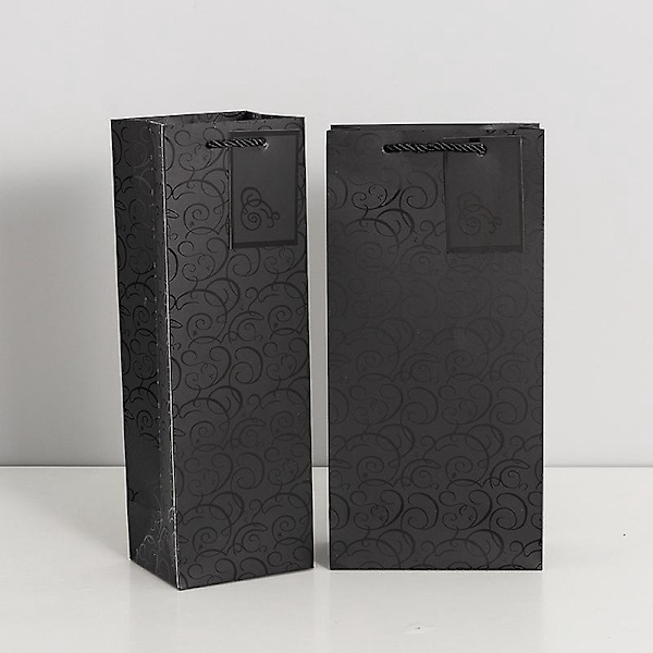 Pakke med 10 sorte gaveposer til vin- og champagneflasker, 12 x 10 x 36 cm