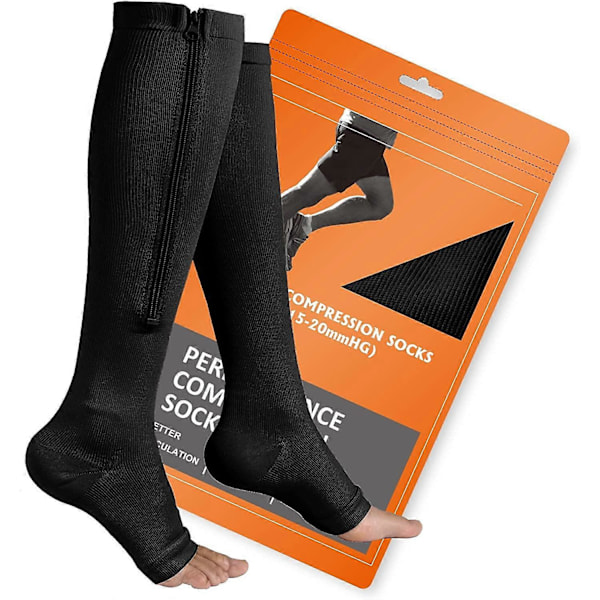 Vetoketjulliset kompressiosukat, 2 paria avokärkisiä kompressiosukkia miehille ja naisille, XX-Large
