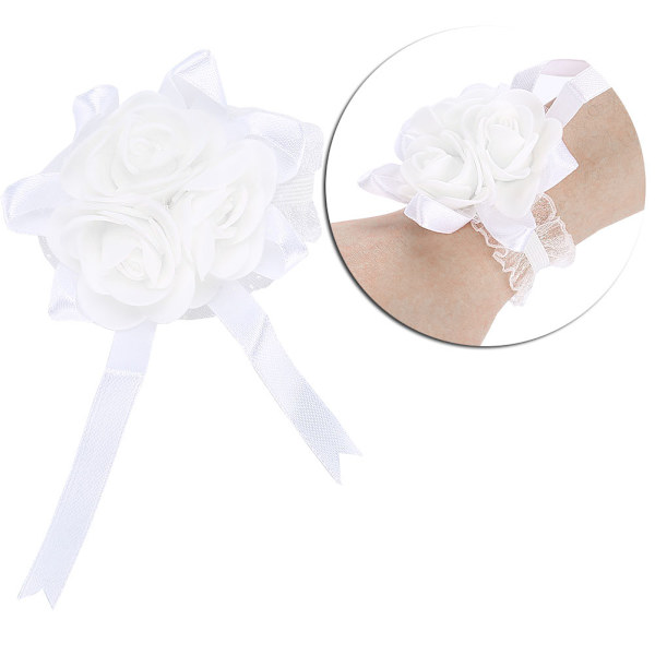 Vakker håndblomst brudepike håndledd Corsage Bryllupsdekorasjoner (hvitt bånd)