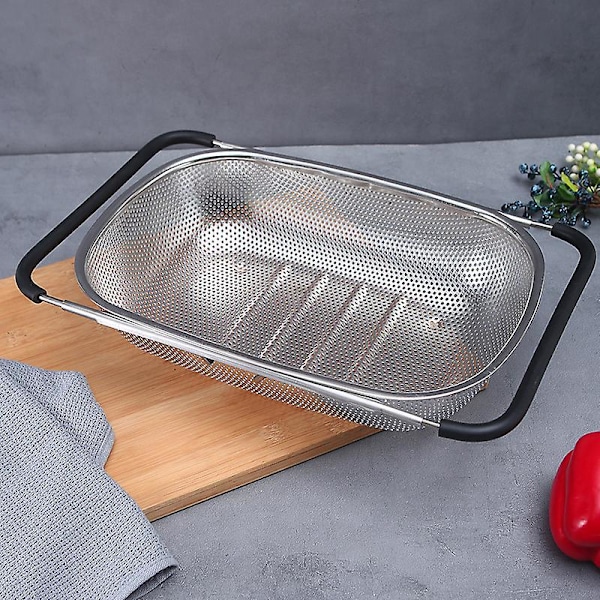 Mesh Si Strainerkurv - Rustfrit Stål, Oval Form, Udvidbar, til at Si, Dræne og Skyl Frugt og Grøntsager