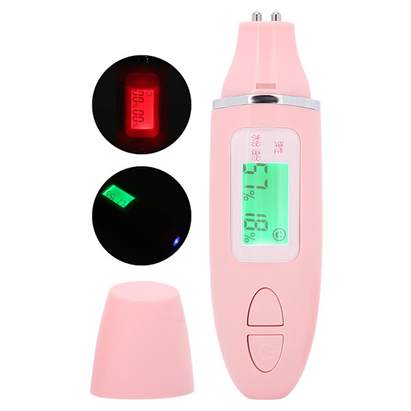 Multifunksjonell hudfuktighetstester LCD-skjerm Ansiktshud Vannoljesensoranalysator Rosa