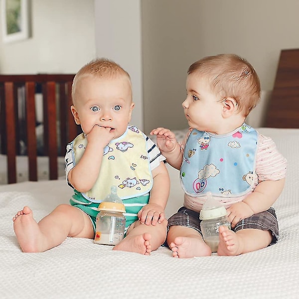 Roliga tryckta vattentäta babyhaklappar - Set med 10, 100% bomull, unisex, 0-3 år