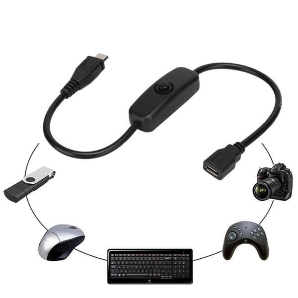 Micro USB -naaras-uros -jatkokaapeli 501-painikekytkimellä Raspberry Pi:lle