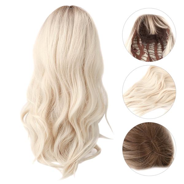 Gradient Blond Brun Lang Krøllet Parykk Dame Varmebestandig Syntetisk Parykk med Bang for Cosplay Party