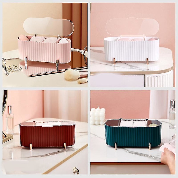 Makeup Organizer med Transparent Låg til Vatdiske og Vatpinde - Bleg Lilla