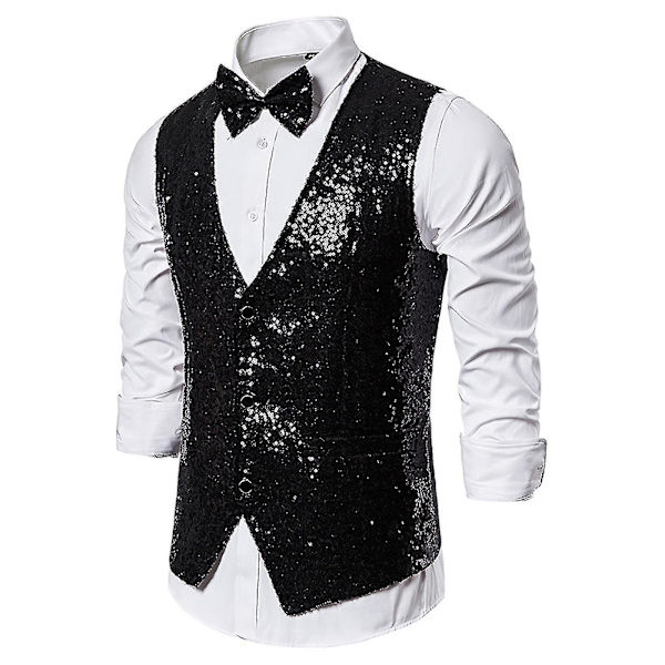 Trendig herr Sequin Casual Väst XL Svart