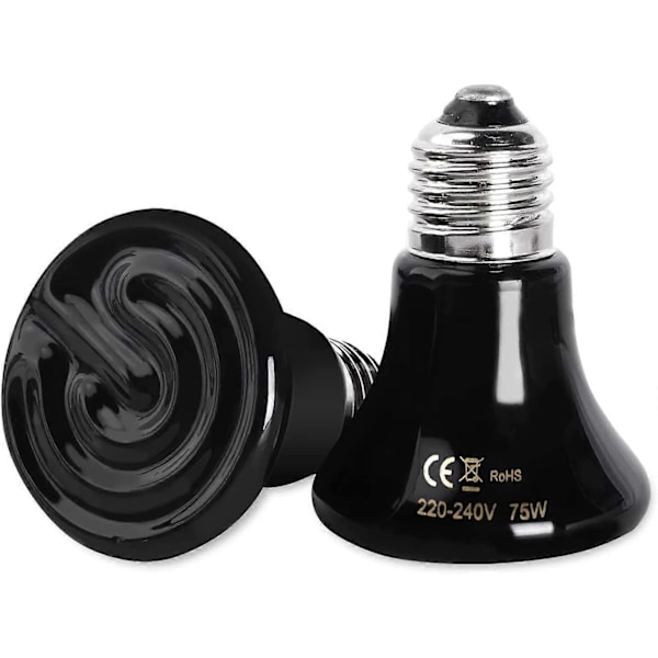 E27 Varmepære 75W Keramisk Varme Lampe til Kæledyr 220-240V Infrarød Varmelampe E27 Reptilpære Akvarium, Pærer til Kæledyrshabitat (2 stk)