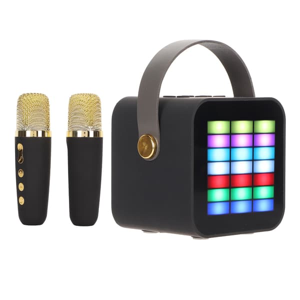 Lasten Mini Karaoke-laite BT 5.3 LED-valotehosteet Langaton Bluetooth-kaiutin 2 mikrofonilla juhliin