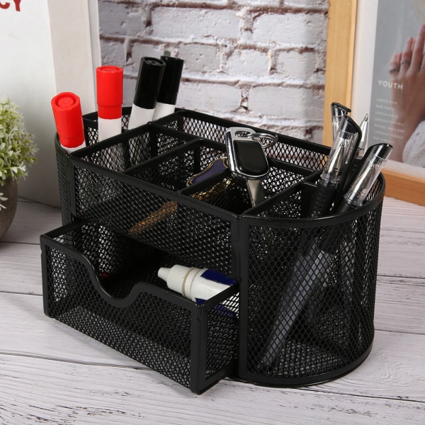Multifunktion pennhållare 9 rutnät Penna Organizer Korg Desktop Kontorsmaterial8009 Svart