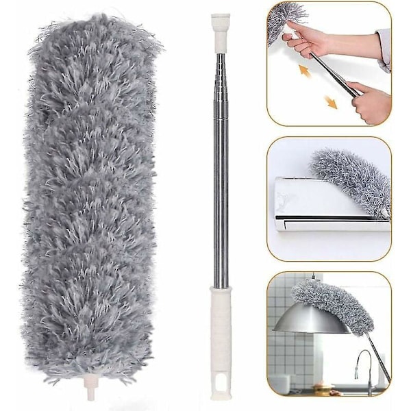 Dammtorkare och golvmopp Teleskopisk dammtorkare av mikrofiber och teleskopstång i rostfritt stål upp till 250 cm lång, tvättbar trasa för tak, spindelväv
