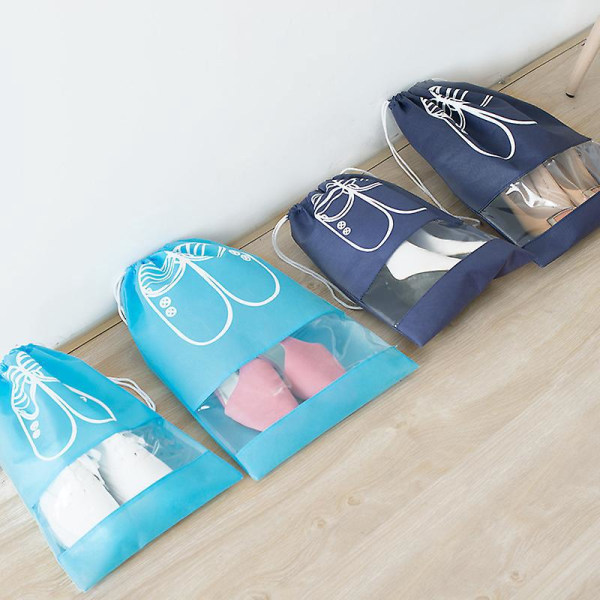 Støvtett reiseskooppbevaringspose med snøring - sett med 10 stk, visuelt vindu for støvler, høye hæler, sko og sandaler, 36x25 cm