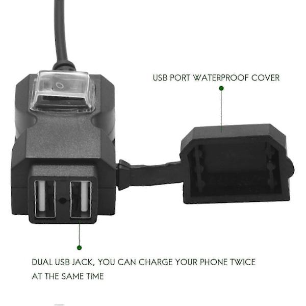 12V Vanntett Motorsykkel Dobbel-USB Lader Strømuttak Adapter
