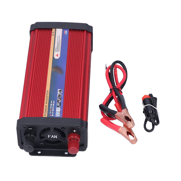 1000W Bilstrømomformer Modifisert Sinuskurve Dobbel USB-porter Hurtiglading Aluminiumlegering Rød 12V‑110V