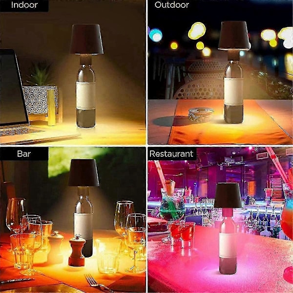 LED Vinflaskelampe 3 Farver Dæmpbar Vinflaskelys Touch Kontrol Trådløs Bordlampe 1800mah USB Genopladelig Bordlampe Ny -CHNSZ sort