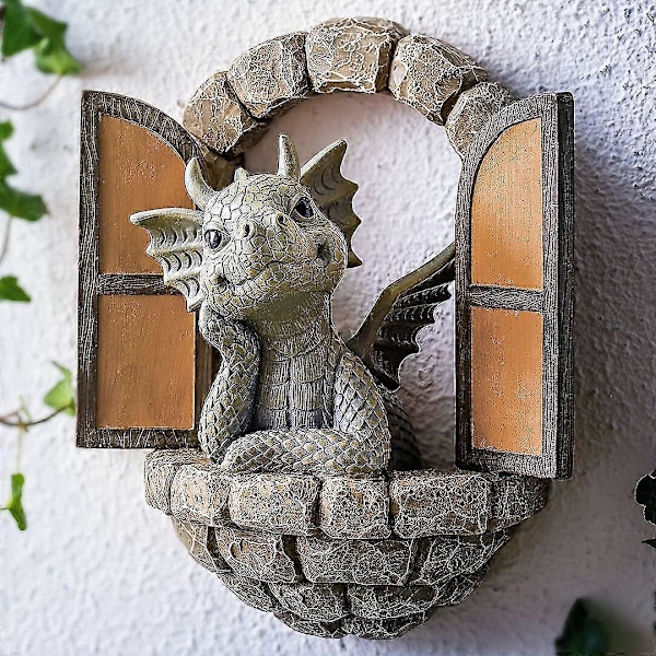 Gårdhave Drage Skulptur Vægdekoration, dejlig Resin Have Drage Statue