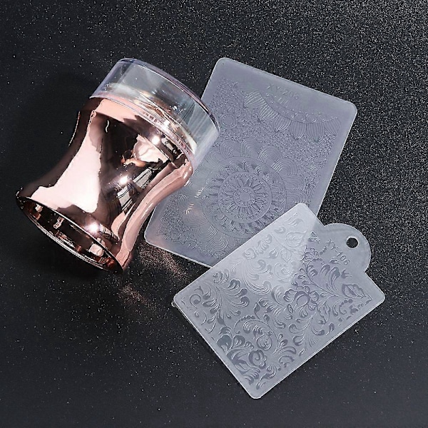 Nagelstämpelkit med spegelspak och klart silikonhuvud för manikyr LY1033-1 Nagelkonstöverföringsmallar 1033Brons