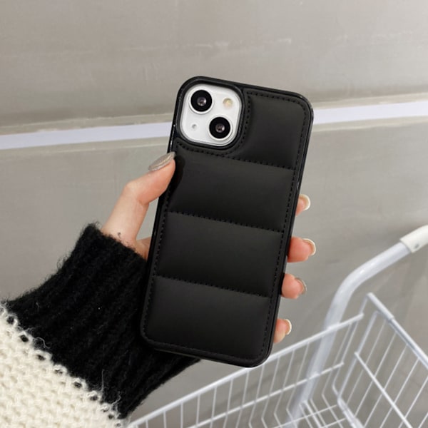 Svart dunjacka designad telefonfodral i konstläder mjukt telefonskydd för iPhone för Iphone14