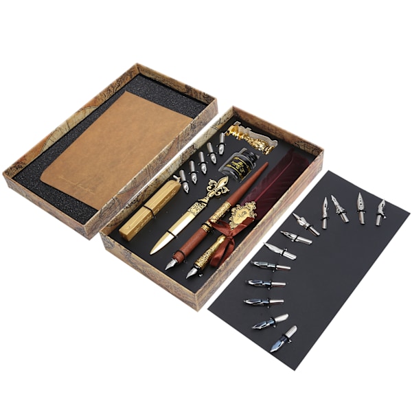 Fjerpennesæt Kalligrafi Skrive Tegning Quill Dip Kit Vintage Kunst Håndværkssamling SP248006R Vinrød