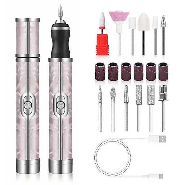YIKOOLIN Elektrisk Nagelborrmaskin 20000RPM Professionell Manikyr Pedikyr Verktyg med Akryl och Gel Nagelset Rosa