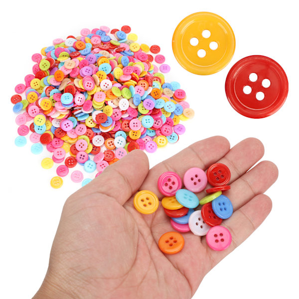 1000 st blandade färgade knappar i plast för sömnad, manuellt pyssel, klädtillbehör, handgjorda dekorationer (15 mm)