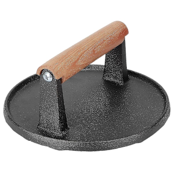 Gjutjärns Grillpress Biff Bacon Viktpress Barbecue Grillpress Med Trähandtag (rund & rektangel) Rund