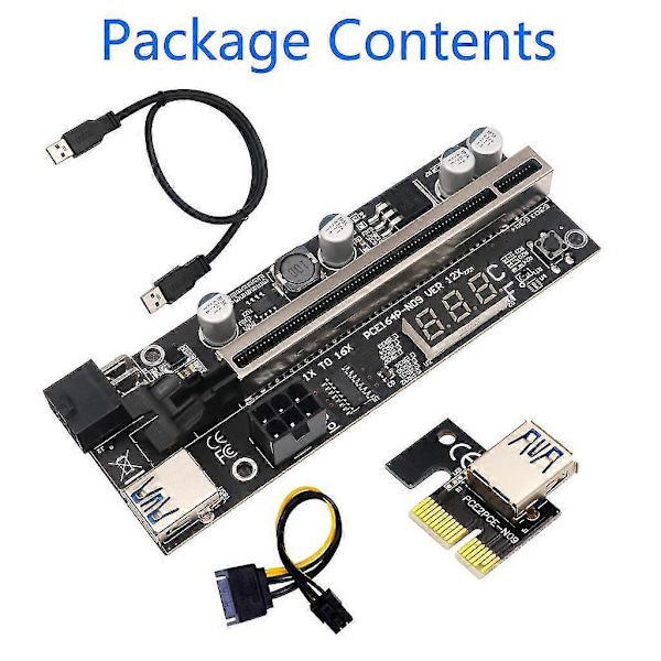 Mining Videokort Riser Drivet Adapter Usb 3.0 Kabel 6-pin Temperaturdisplay