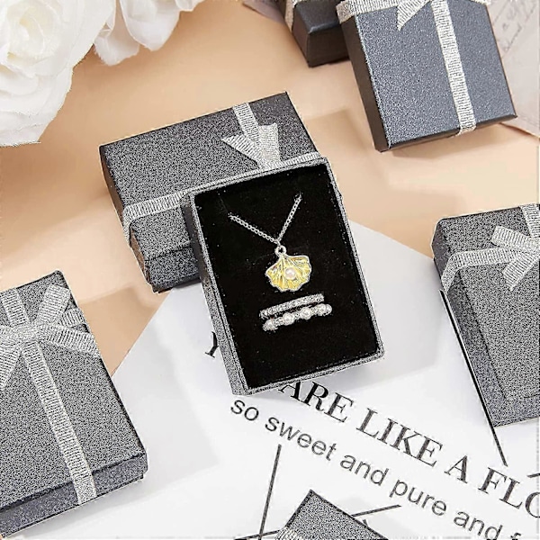 Rektangulär Presentask, 12 st 6,9 x 4,8 x 2,3 cm Små Smyckesaskar i Kartongpapper Presentfodral med Rosett för Örhängen Hängen Halsband Armband