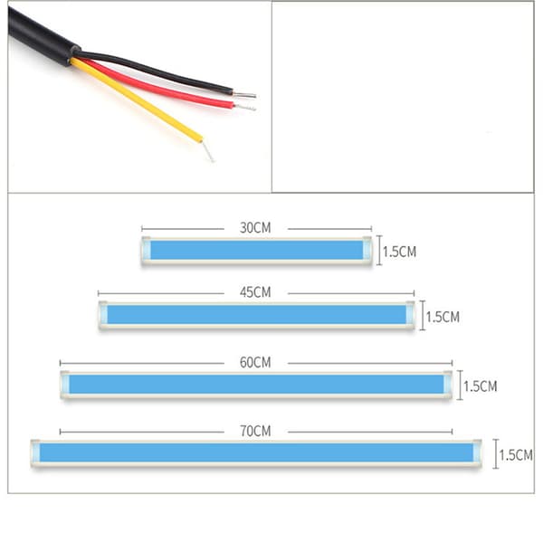 Bilforlygte LED Strip Lys Dobbelt Farve Dynamisk Kørelys Blinklys Strip Rør Lys 45cm Isblå og Gul