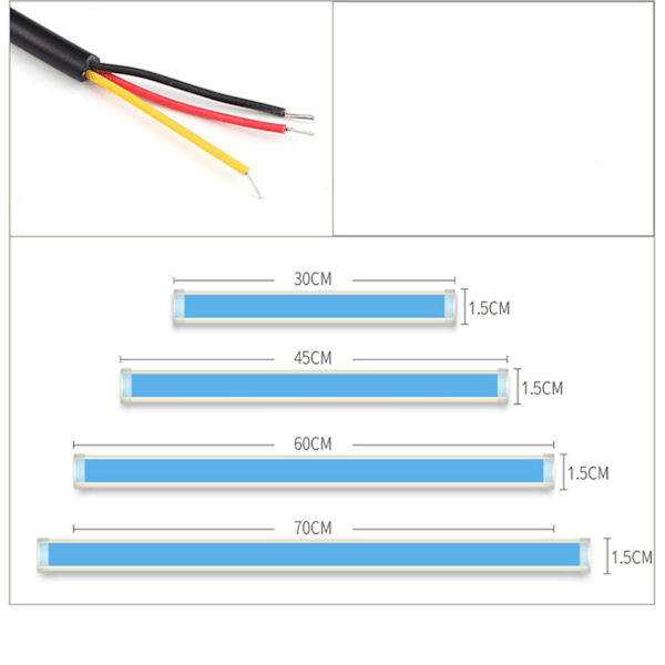 Billampelykt LED-stripe lys dobbel farge dynamisk kjørelys blinklys stripe rørlys 45cm isblå og gul