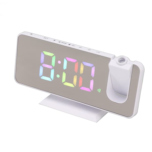 Digital spegelklocka med stor display RGB färgglad gradientprojektionsväckarklocka för hem sovrum vit