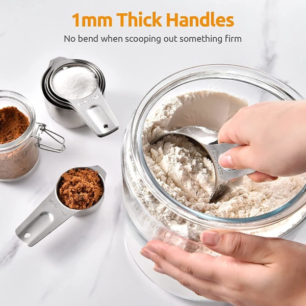 Målekopper i rustfritt stål i 7 deler med bredt håndtak for tørre og flytende ingredienser, inkluderer 30 ml, 60 ml, 80 ml, 120 ml, 160 ml, 180 ml, 240 ml