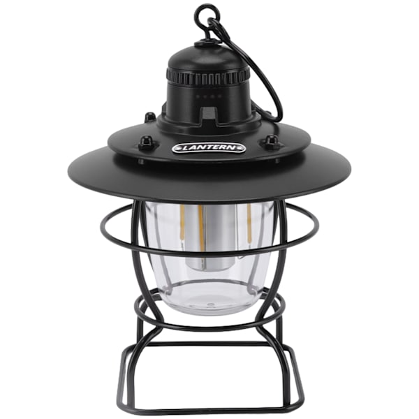 LED-campinglampa lykta tältlampa strålkastare multifunktionell utomhus bärbar retro stil med uppladdningsbart batteri helt svart
