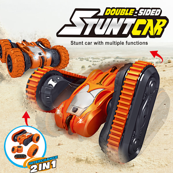 2-i-1 Dubbelsidig 2,4G Fjärrkontroll Stuntbil Modell 360 Grader Rull RC Bil Leksak Orange