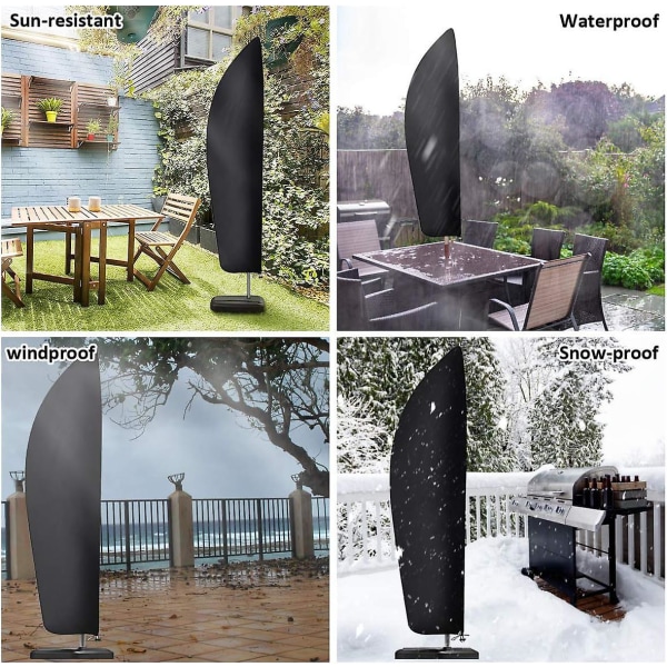 Vedenpitävä ja tuulenpitävä musta erittäin suuri uloke sateenvarjon cover vetoketjulla - Heavy Duty 210d Oxford kangas, repeämisenkestävä (205*57*48*25cm)