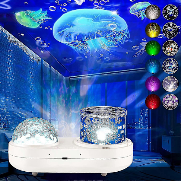 Ocean Light Projektor Til Soveværelse, 360 Graders Roterende Natlampe Projektor 6 Farver Dobbeltlags Stereo Projektionseffekt Galaxy Projektion N Zekai