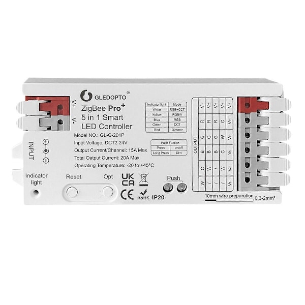 ZigBee 3.0 LED-ohjain 5In1 himmennin 12V 24V 20A RGB/RGBW