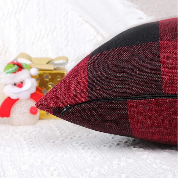 Set med 2 st bondgårdsrutiga örngott kuddfodral polyester linne jul heminredning röd och svart, 45 x 45 cm