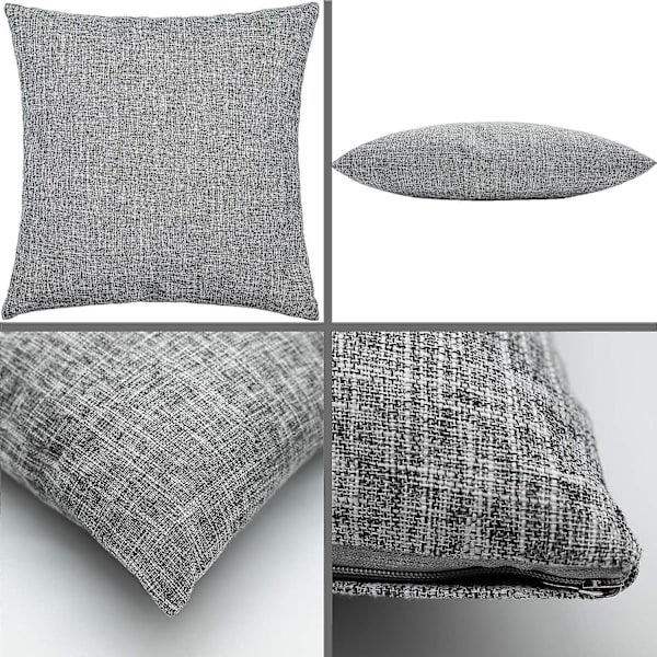 Sett med 2 sofaputer i grå lin, nakkestøtter til stuen, store putevar bak, 55x55 cm kvadratisk sjelløs bomull og lin