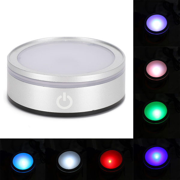 Crystal Display Base Silver LED Touch Lamps Hållare Multi Mode Färgglad 3D för dekoration