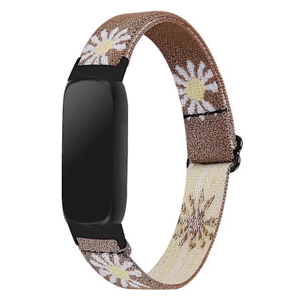 Fitbit Inspire 3 Nylon Braided Solo Loop Sport Watch Band - Svart Brun Daisy