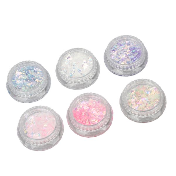 6 lådor Nail Art Glitter Pulver Blandad Färg Manikyr Dekoration Paljetter Flingor för Nagelsalong
