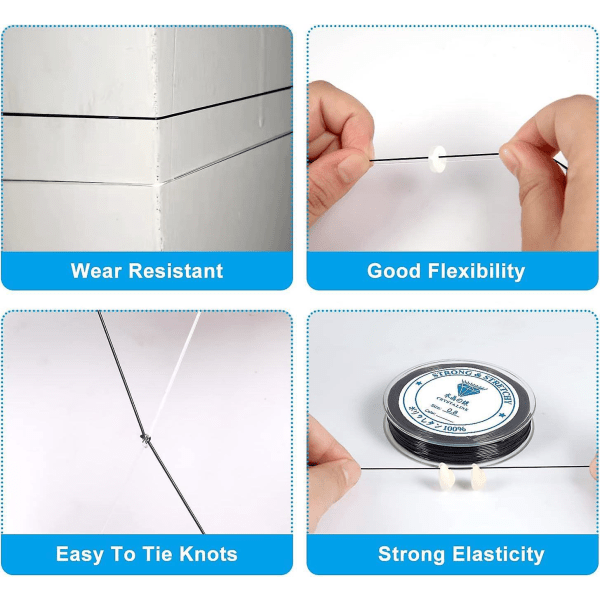 Sort elastisk tråd til armbånd - 10 ruller (8m x 0,8 mm) Strækbar TPU-smykkeperletråd til halskæde- og smykkefremstilling